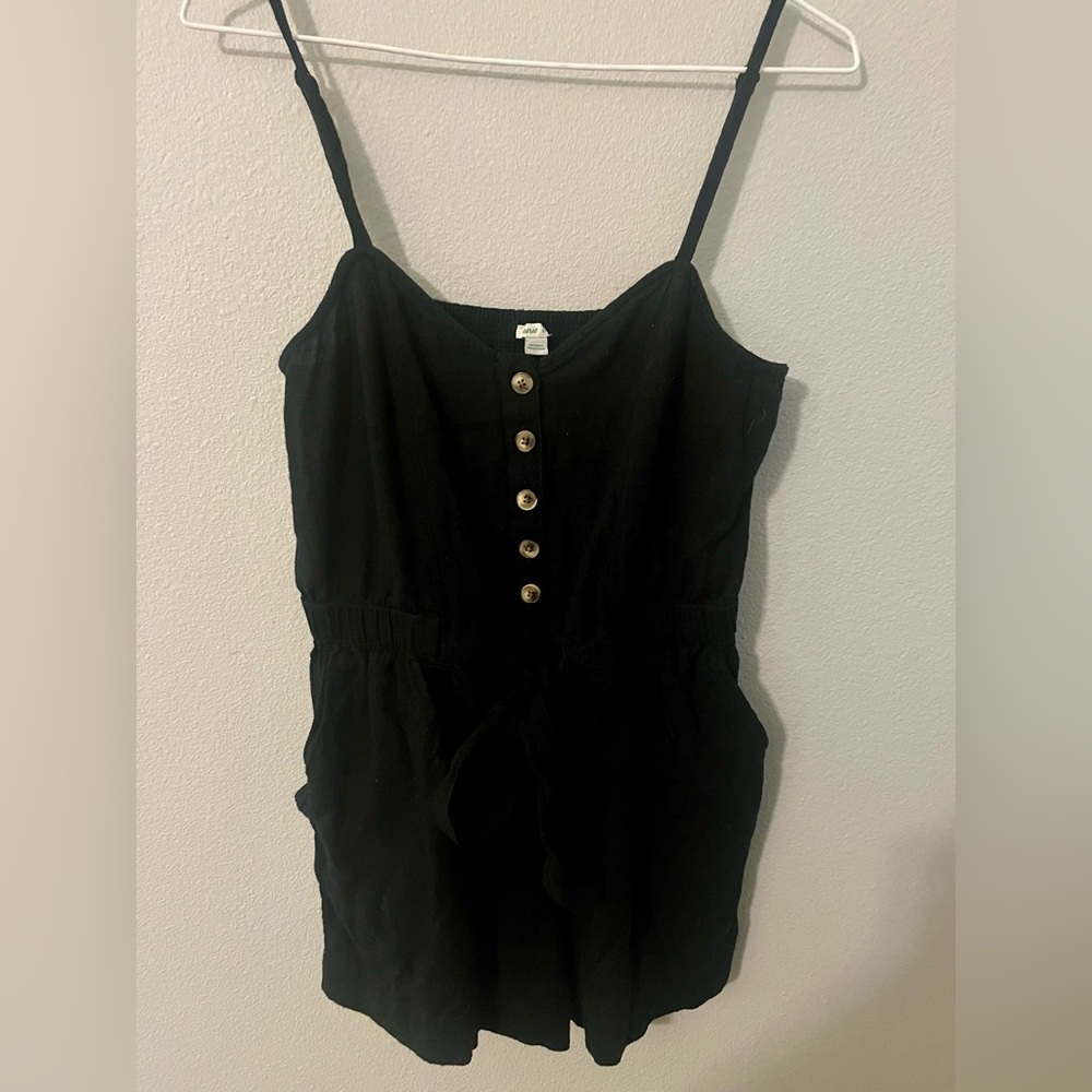 Aerie Black Romper with Gold Buttons